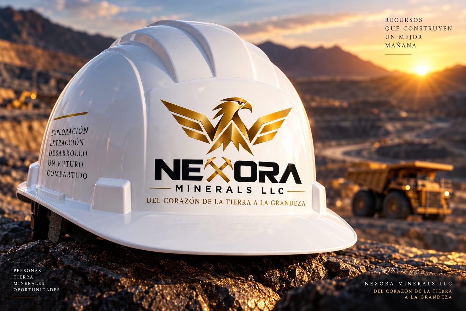 Imagen conceptual: Casco NEXORA en un paisaje minero