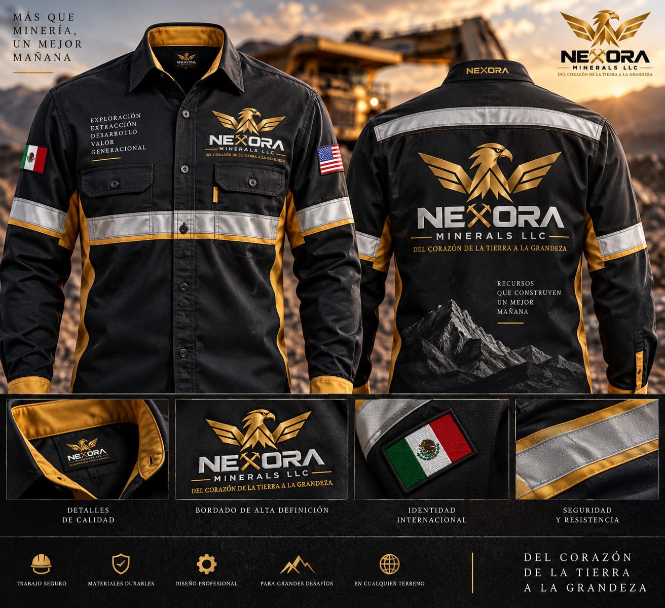 Imagen conceptual: Diseño de uniforme NEXORA con detalles bordados