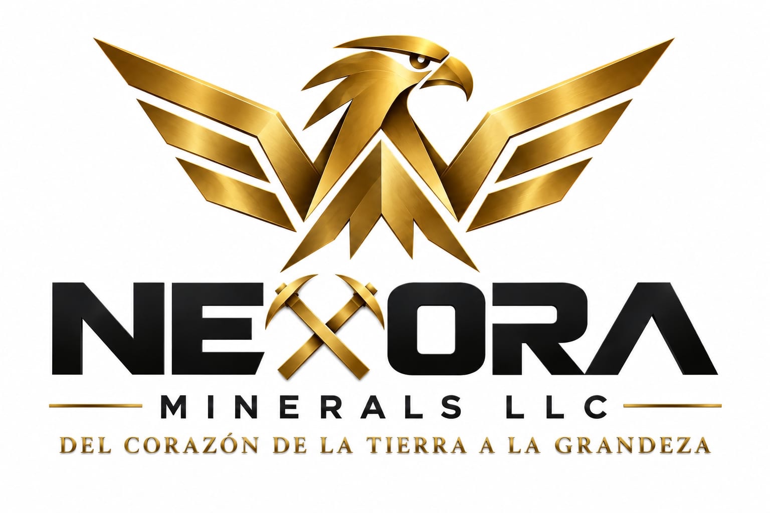 NEXORA MINERALS LLC, águila dorada y picos cruzados